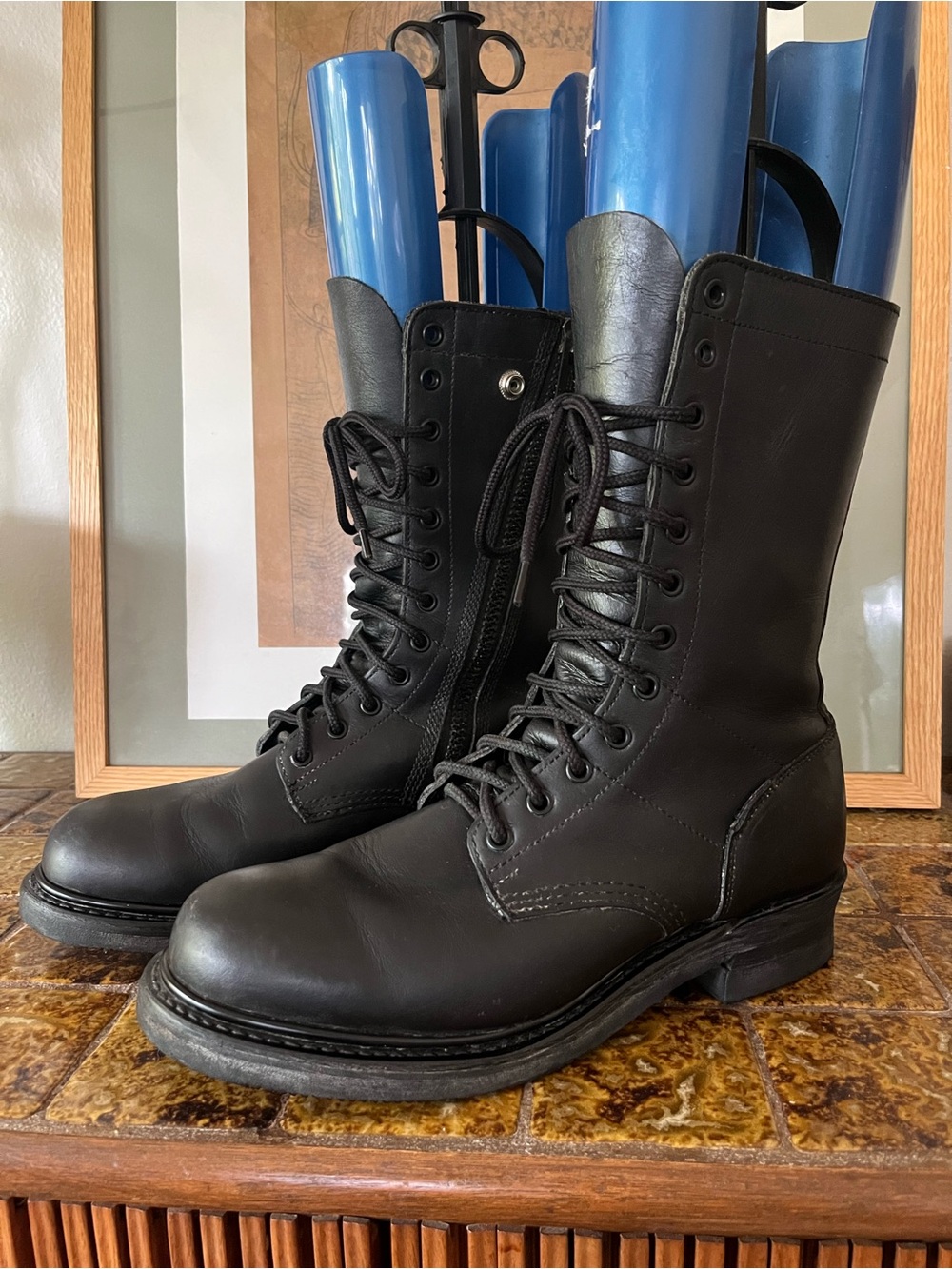 Men’s Double H Black Leather Lace-Up Military-Style Boots Size 10 D